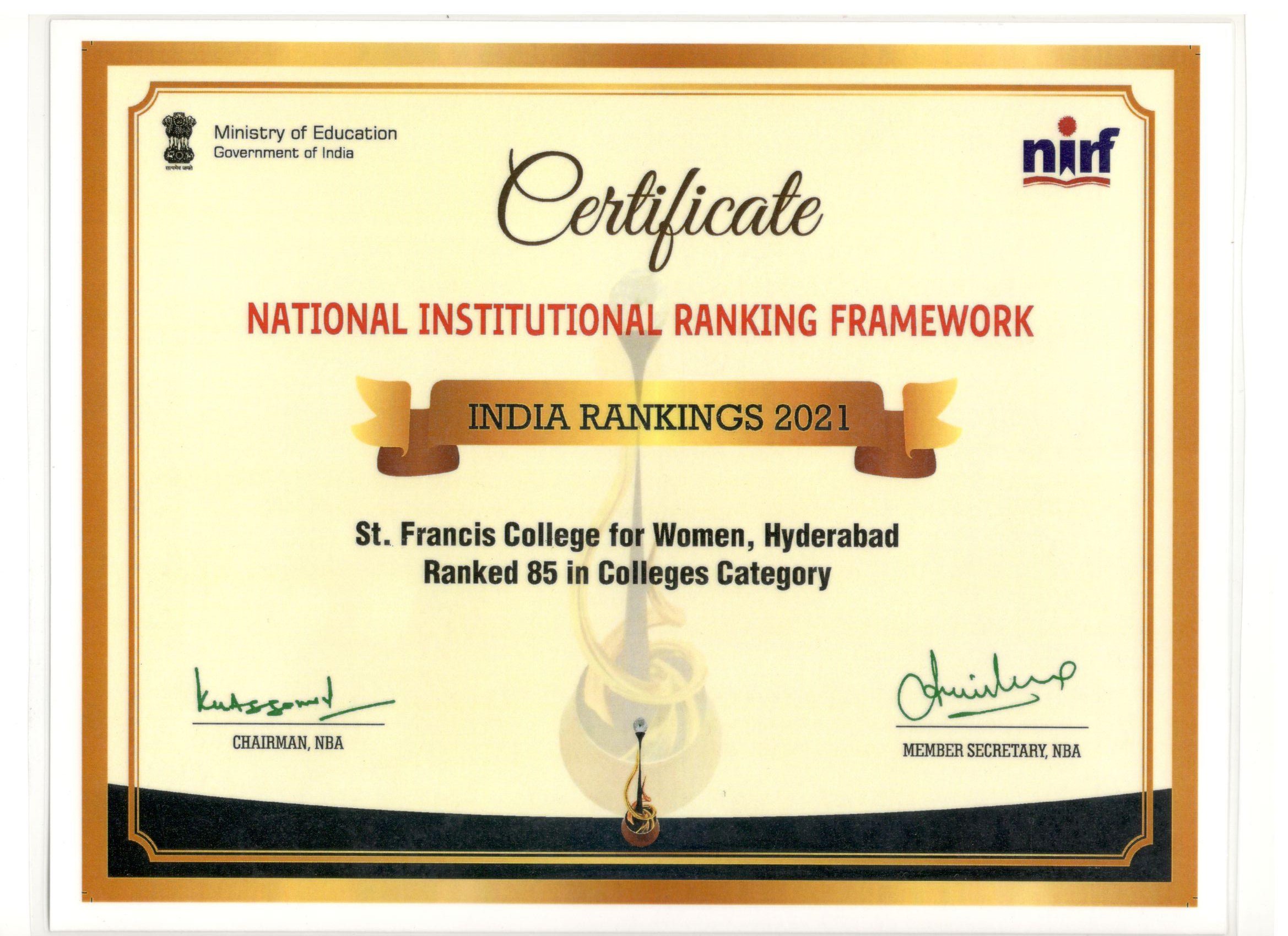 NIRF 2021 Certificate